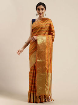 Mimosa - Women Kanjivaram Style Silk Saree With Unstitched Blouse