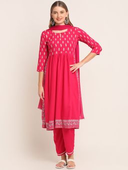 Laado - Women Pink Floral Printed Empire Kurta with Palazzos & Dupatta (Set of 3)