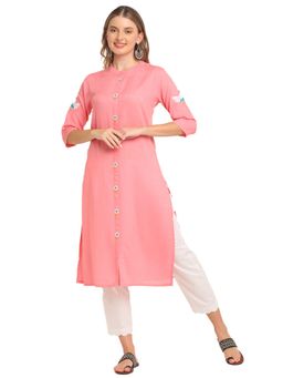 Laado - Women Rayon Pink Embroidered Kurta