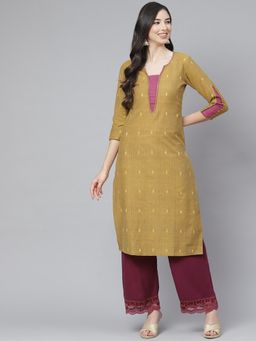 Laado - Mustard Thread Work Handloom Cotton Kurta