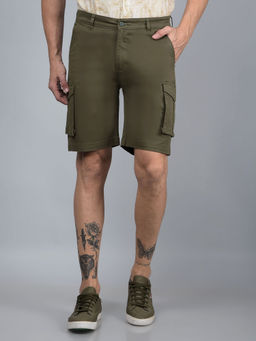CRIMSOUNE CLUB - Men Green Cotton Cargo Shorts