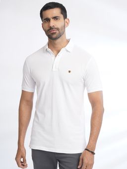JadeBlue - Mens White Slim Fit Cotton Polo T-Shirt