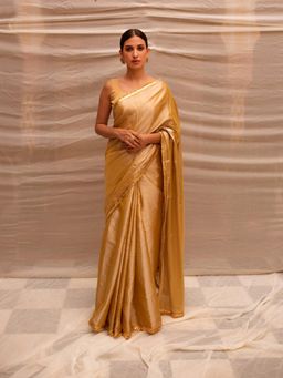 PRIYANKA RAAJIV - Bhuvaneshwari Beige Chanderi Tissue Saree with Unstitched Blouse