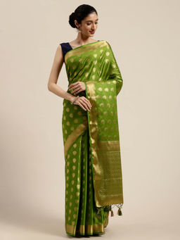 Mimosa - Women Mysore Silk Style Crepe Saree With Unstitched Blouse