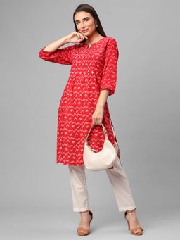 Shree - Women Rayon Red Abstract Printed Kurta
