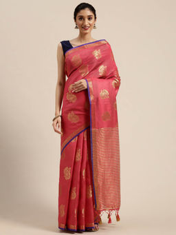 Mimosa - Women Kanjivaram Style Silk Saree With Unstitched Blouse