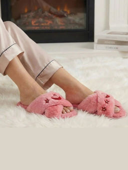 RETTROSE - The Isabel Pink Luxury Plush Diamante Embellished Slippers