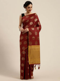 Mimosa - Women Kanjivaram Style Silk Saree With Unstitched Blouse