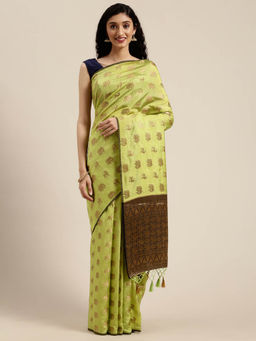 Mimosa - Women Kanjivaram Style Silk Saree With Unstitched Blouse