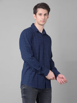 CRIMSOUNE CLUB - Men's Navy Blue Checked Shirt