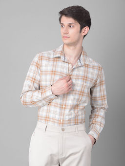 CRIMSOUNE CLUB - Men's Beige Checked Shirt
