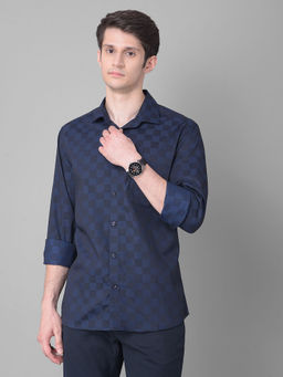 CRIMSOUNE CLUB - Men's Navy Blue Printed Shirt