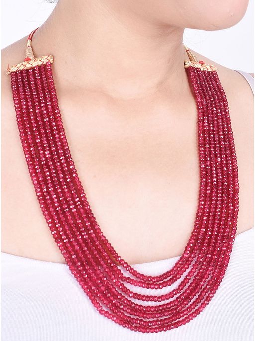 Ratnavali Jewels Seven Layer Real Ruby Red Onyx Stone Beads Necklace