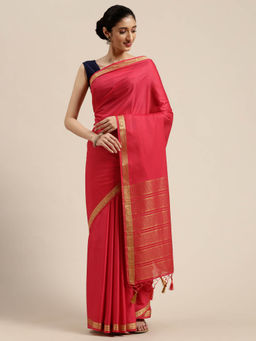 Mimosa - Women Mysore Silk Style Crepe Saree With Unstitched Blouse