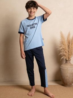 Lil Tomatoes - Boys Cotton Blue Typography Print Summer Shorts Set