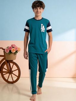 Lil Tomatoes - Boys Cotton Teal Stripes Summer Night Suit