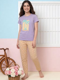 Lil Tomatoes - Girls Cotton Purple Half Sleeve Graphic Print Summer Pyjama Set