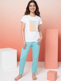 Lil Tomatoes - Girls Cotton White Half Sleeve Graphic Print Summer Pyjama Set