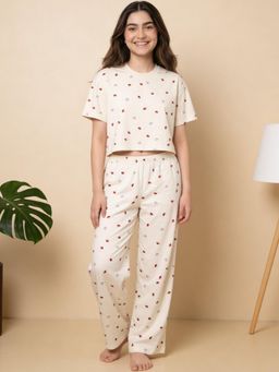 Lil Tomatoes - Girls Cotton Cream Half Sleeve Graphic Print Summer Pyjama Set