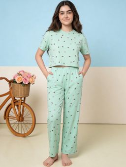 Lil Tomatoes - Girls Cotton Green Half Sleeve Graphic Print Summer Pyjama Set