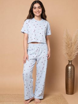 Lil Tomatoes - Girls Cotton Blue Half Sleeve Graphic Print Summer Pyjama Set