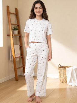 Lil Tomatoes - Girls Cotton White Half Sleeve Graphic Print Summer Pyjama Set