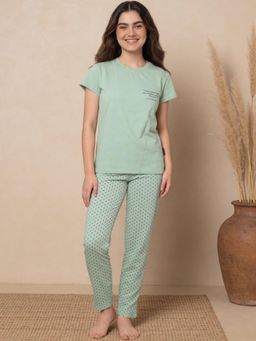 Lil Tomatoes - Girls Cotton Green Half Sleeve Typography Print Summer Pyjama Set