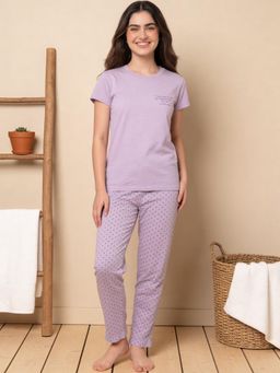 Lil Tomatoes - Girls Cotton Purple Half Sleeve Typography Print Summer Pyjama Set