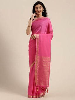 Mimosa - Women Mysore Silk Style Crepe Saree With Unstitched Blouse