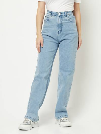 Women Wide Leg Blue Jeans