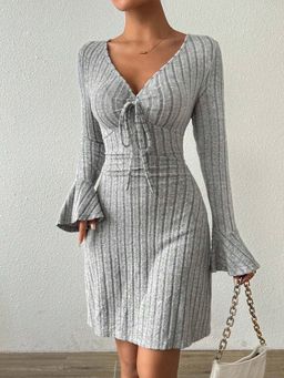 Outzidr - Grey Full Sleeve Dress
