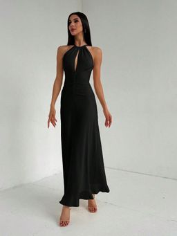 Outzidr - Black Halter Neck Dress