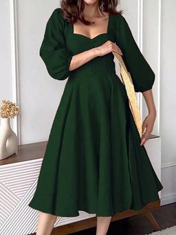 Outzidr - Green Sweetheart Neck Dress