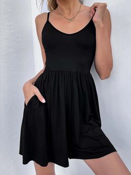 Outzidr - Black Strappy Flared Romper