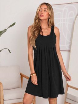 Outzidr - Black Sleeveless Flared Dress