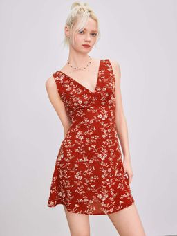 Outzidr - Red Sleeveless A-Line Dress