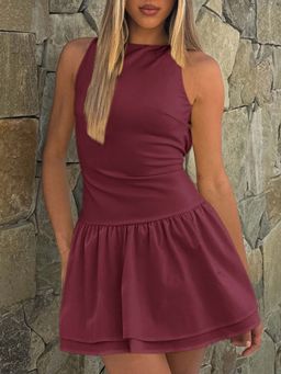 Outzidr - Maroon Back Open Mini Dress