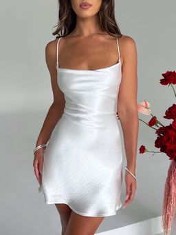 Outzidr - White Strappy Back Tie Up Dress