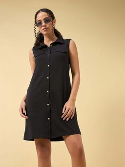 Outzidr - Black Mini Crepe Dress