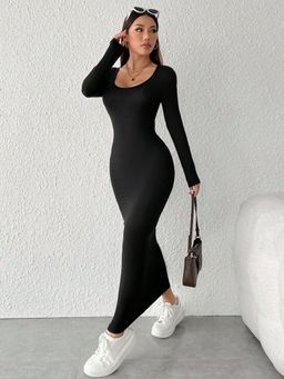 Outzidr - Black Full Sleeve Round Neck Sleeve ress