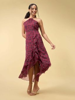 Outzidr - Wine High Slitted Dress