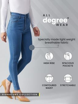 DOLCE CRUDO - Women's Blue Skinny High Rise Distressed Regular Length Denim Jeans