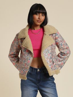 Label Ritu Kumar - Khaki Printed Fur Jacket