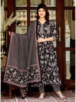 Doriyaan - Women Embroidered Multi-Color Anarkali Kurta and Pant with Dupatta (Set of 3)