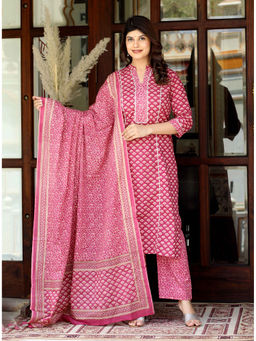 Doriyaan - Floral Printed Gota patti Straight Pure Cotton Kurta and Pant with Dupatta (Set of 3)
