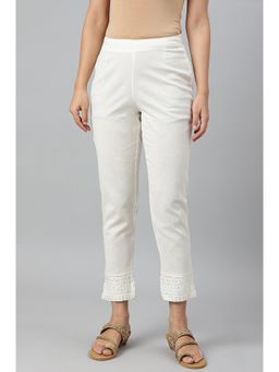W - Cotton White Blend Slim Pants
