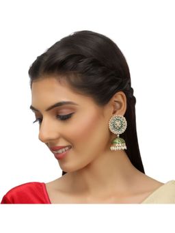 Accessher - Traditional Gold Plated Kundan Green Meenakari Jhumka