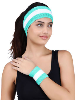 Bharatasya - Women Green Cotton Headband with Wristbands