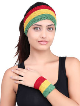 Bharatasya - Women Multi-Color Cotton Headband with Wristbands