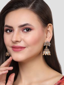 Karatcart - Gold Plated Peacock Design Grey Jhumki Earrings for Women